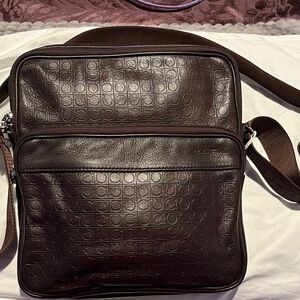 Salvatore Ferragamo Gancini Dark Brown Leather Messenger Bag